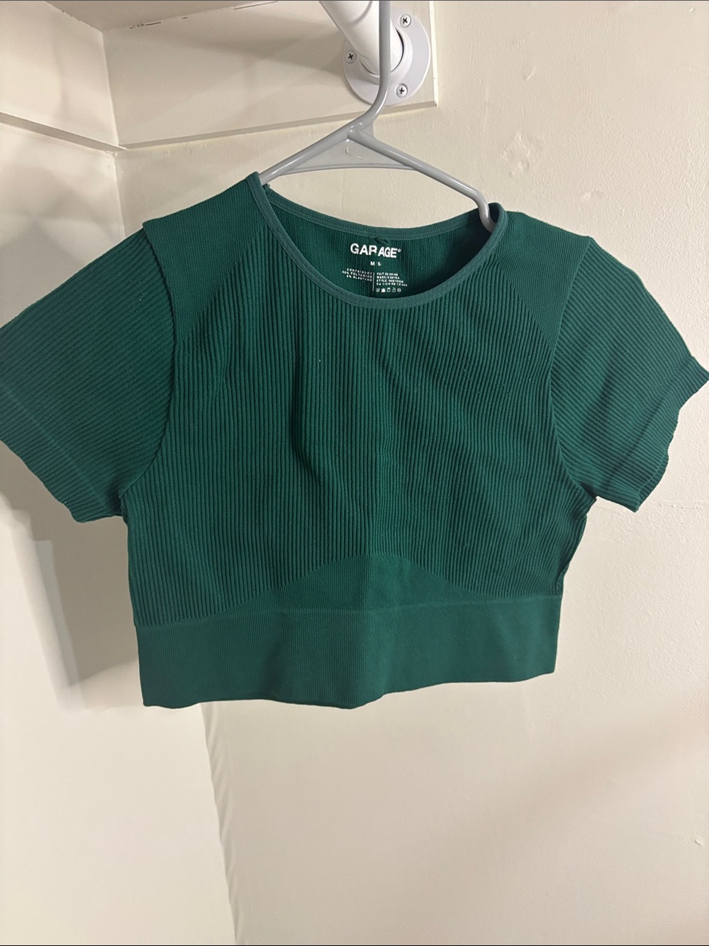 Garage Dark Green Ribbed Short Sleeve Crop Top